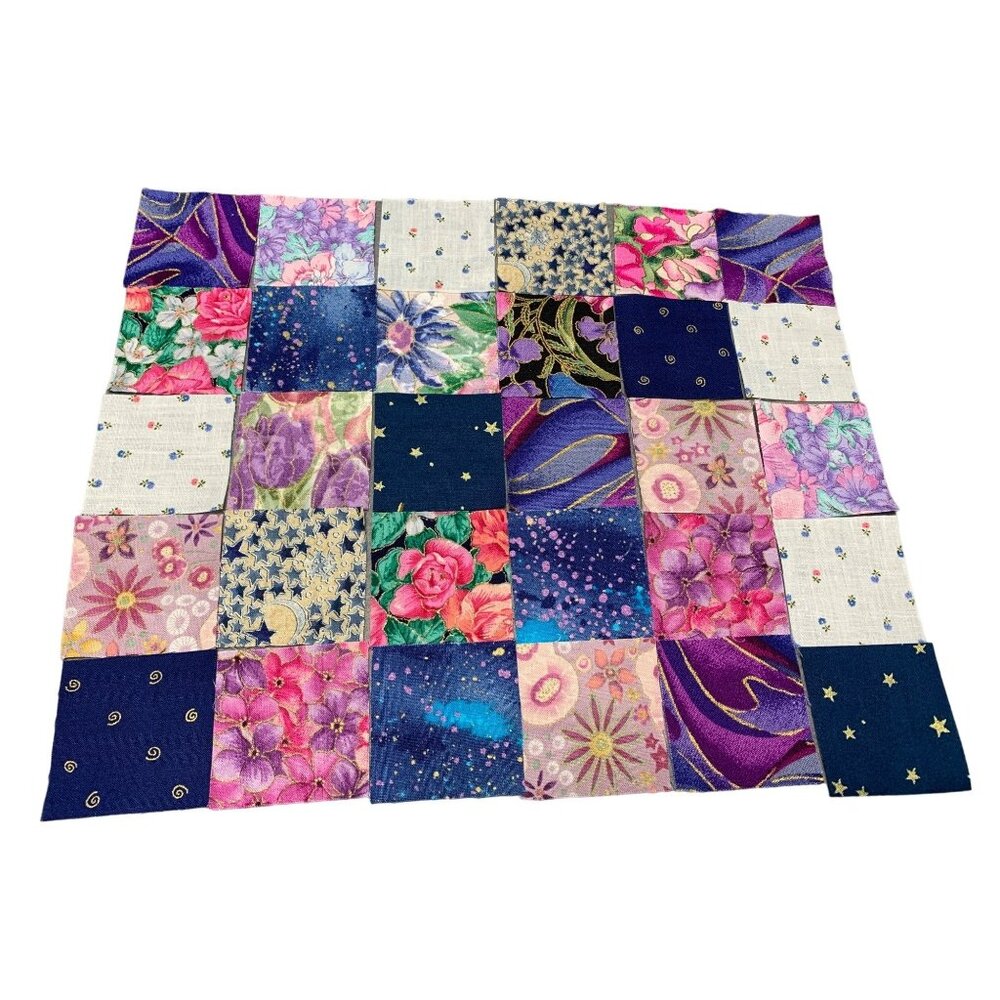 206 Precut 2" Multicolor Floral & Star Patterned Cotton Quilted Patchwork Square